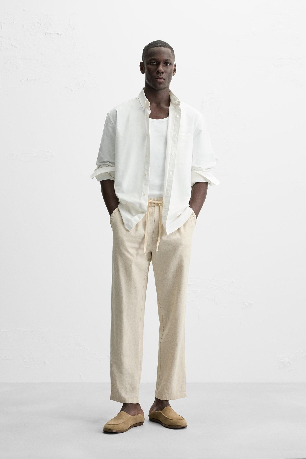 COTTON-LINEN RELAXED FIT TROUSERS - Image 1