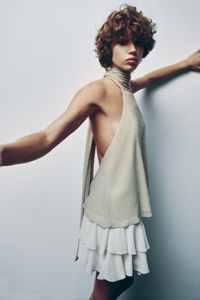METALLIC HALTER TOP