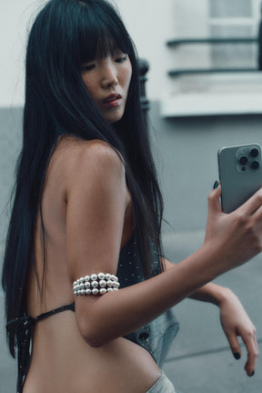 RHINESTONE SATIN HALTER TOP