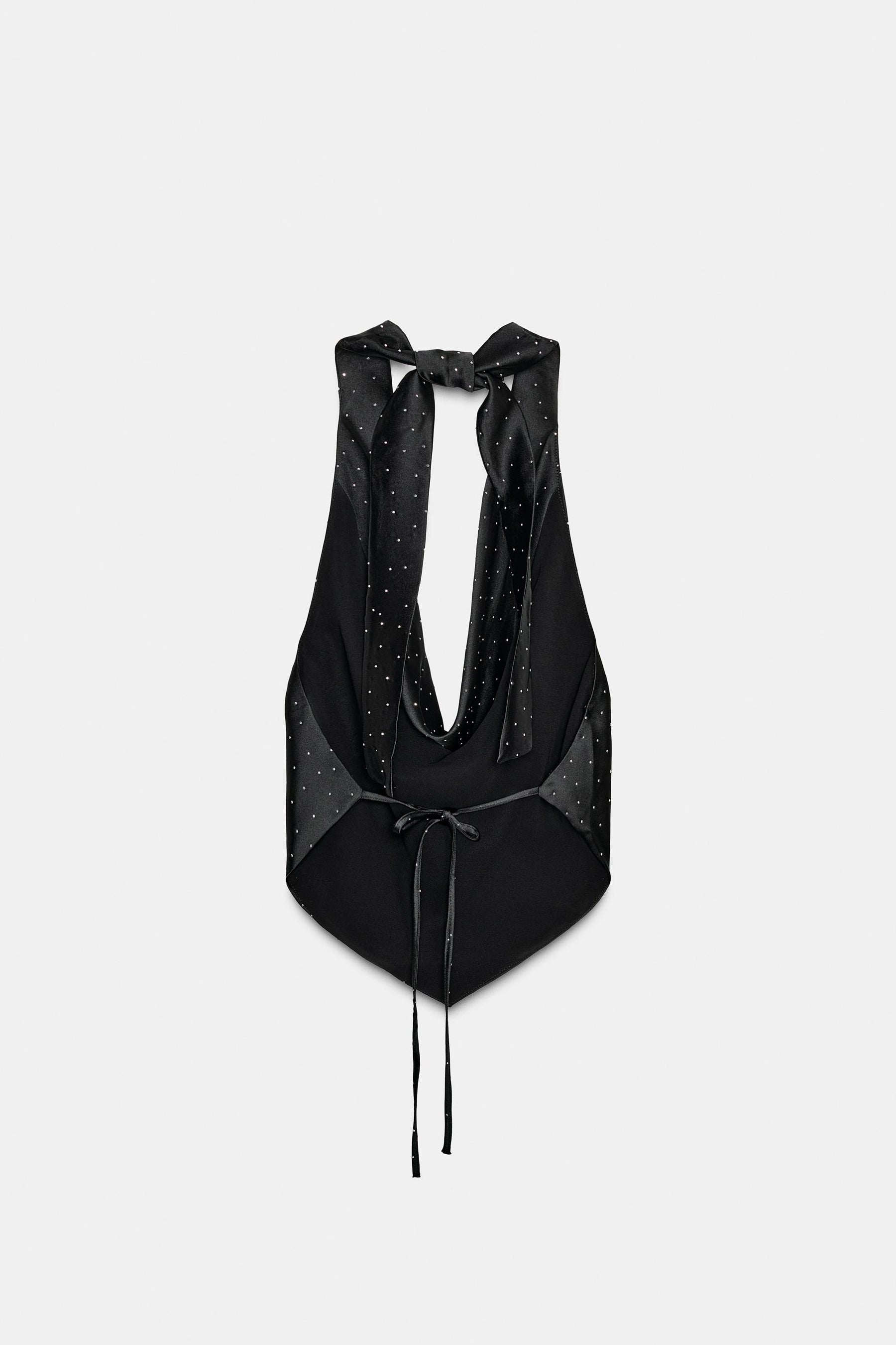 RHINESTONE SATIN HALTER TOP