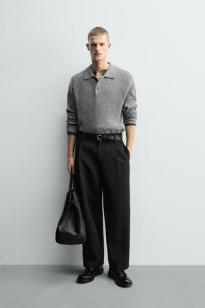 BOUCLÉ TEXTURED KNIT POLO SHIRT - Image 1
