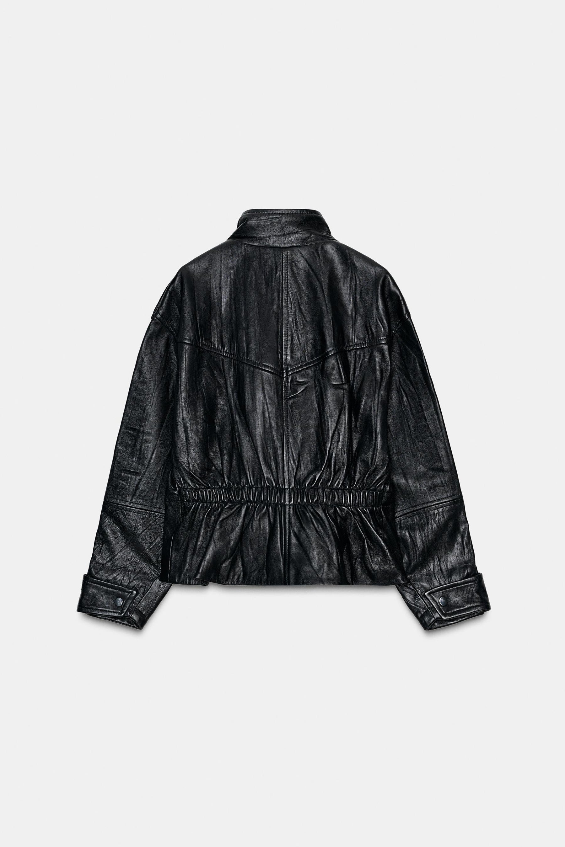 Crinkle-effect leather jacket