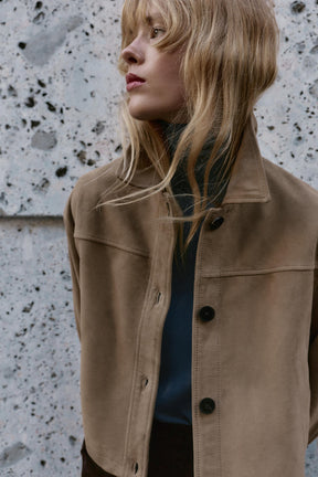 100% LEATHER SHIRT COLLAR JACKET - Image 2