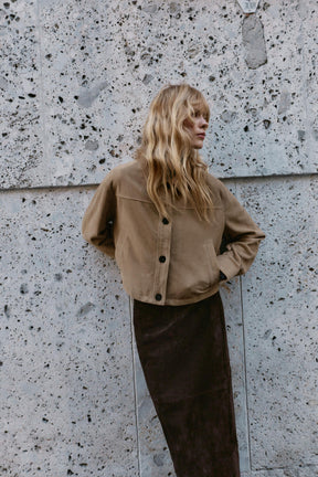 100% LEATHER SHIRT COLLAR JACKET - Image 1