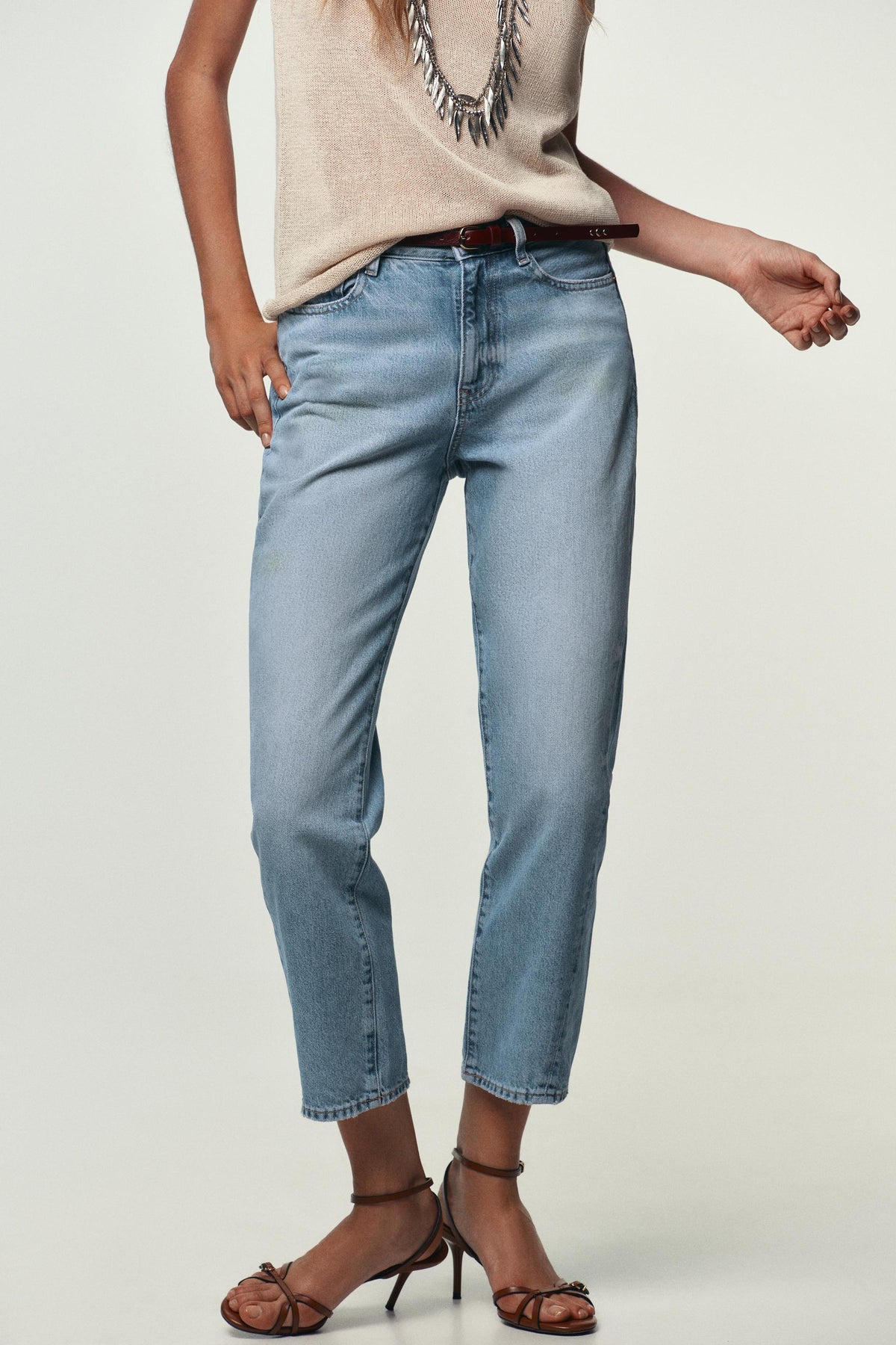 High-Waist Belted Mom Jeans