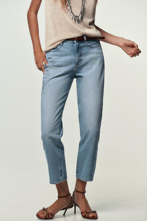 High-Waist Belted Mom Jeans