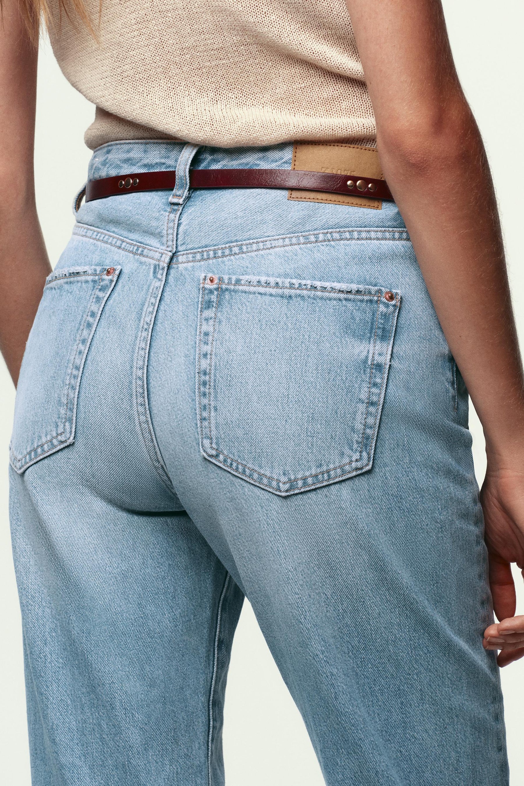 High-Waist Belted Mom Jeans