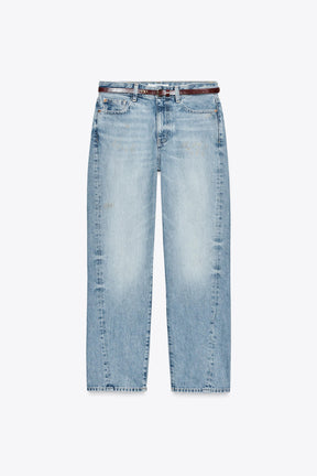 High-Waist Belted Mom Jeans