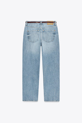 High-Waist Belted Mom Jeans