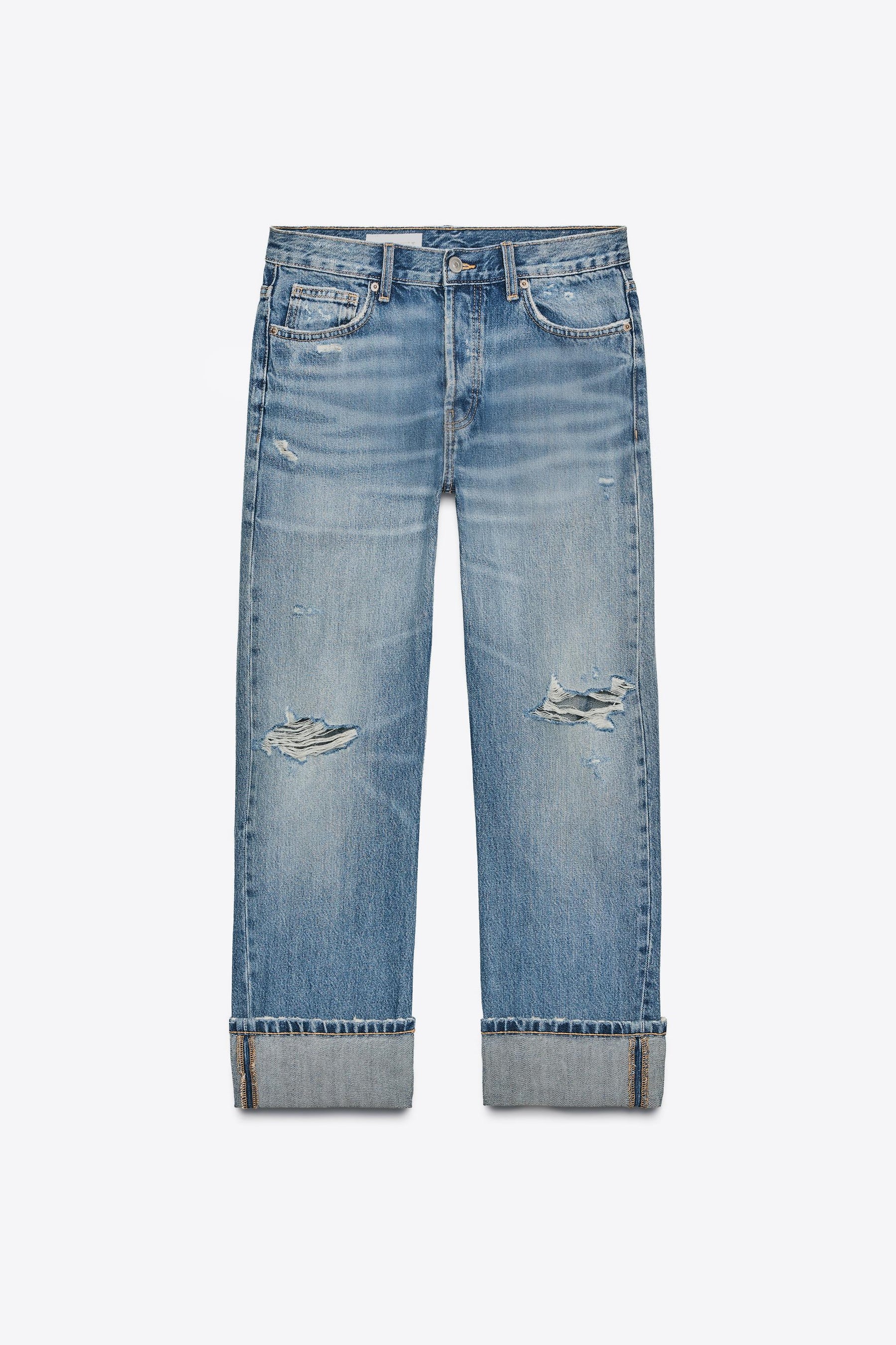 RIPPED STRAIGHT MID-WAIST JEANS
