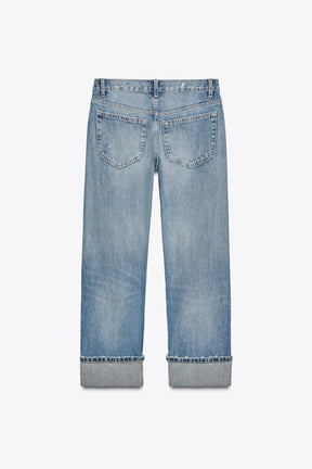 RIPPED STRAIGHT MID-WAIST JEANS