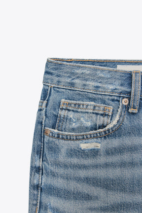 RIPPED STRAIGHT MID-WAIST JEANS