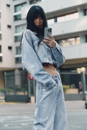 TRF STRASS CROP DENIM JACKET - Image 4