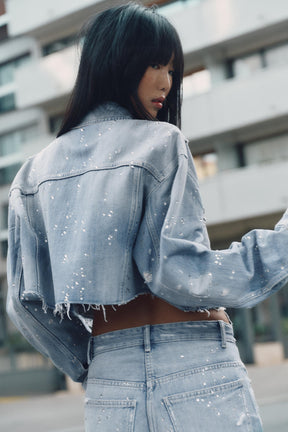 TRF STRASS CROP DENIM JACKET - Image 5
