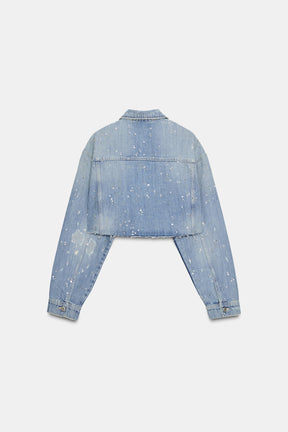 TRF STRASS CROP DENIM JACKET - Image 8