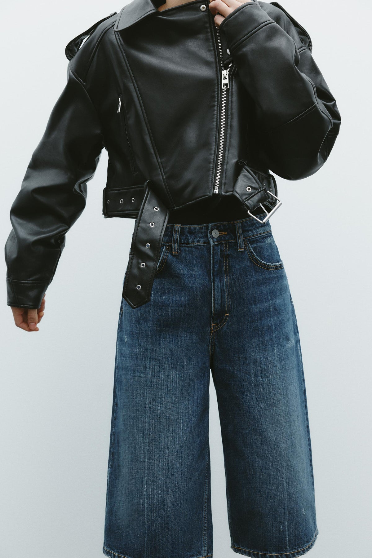 Cropped Leather Biker Jacket