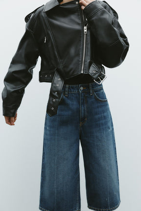 Cropped Leather Biker Jacket