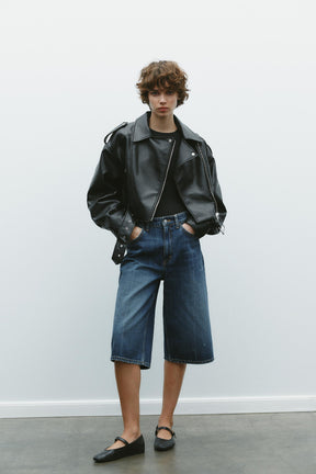 Cropped Leather Biker Jacket