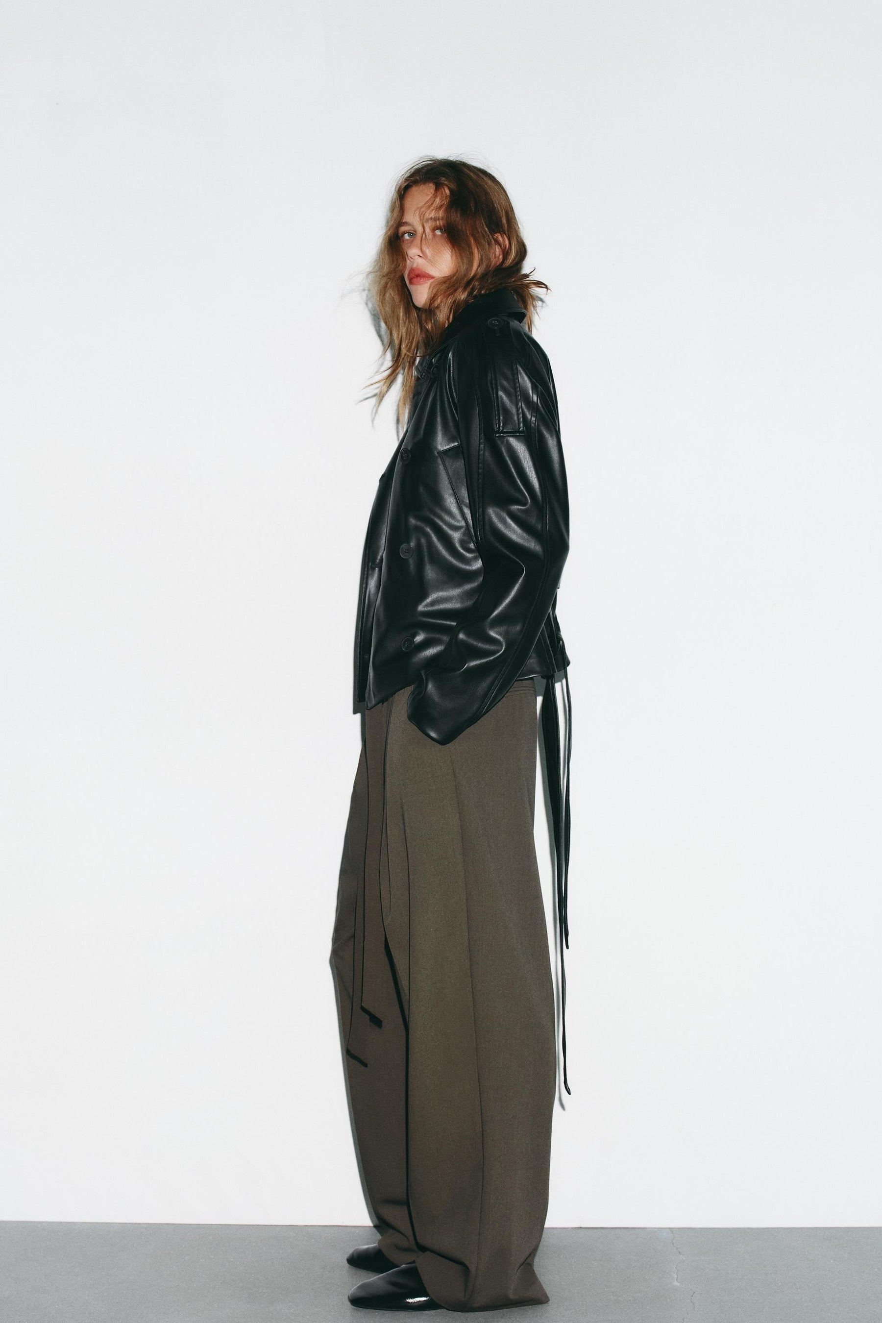 BELTED FAUX LEATHER JACKET