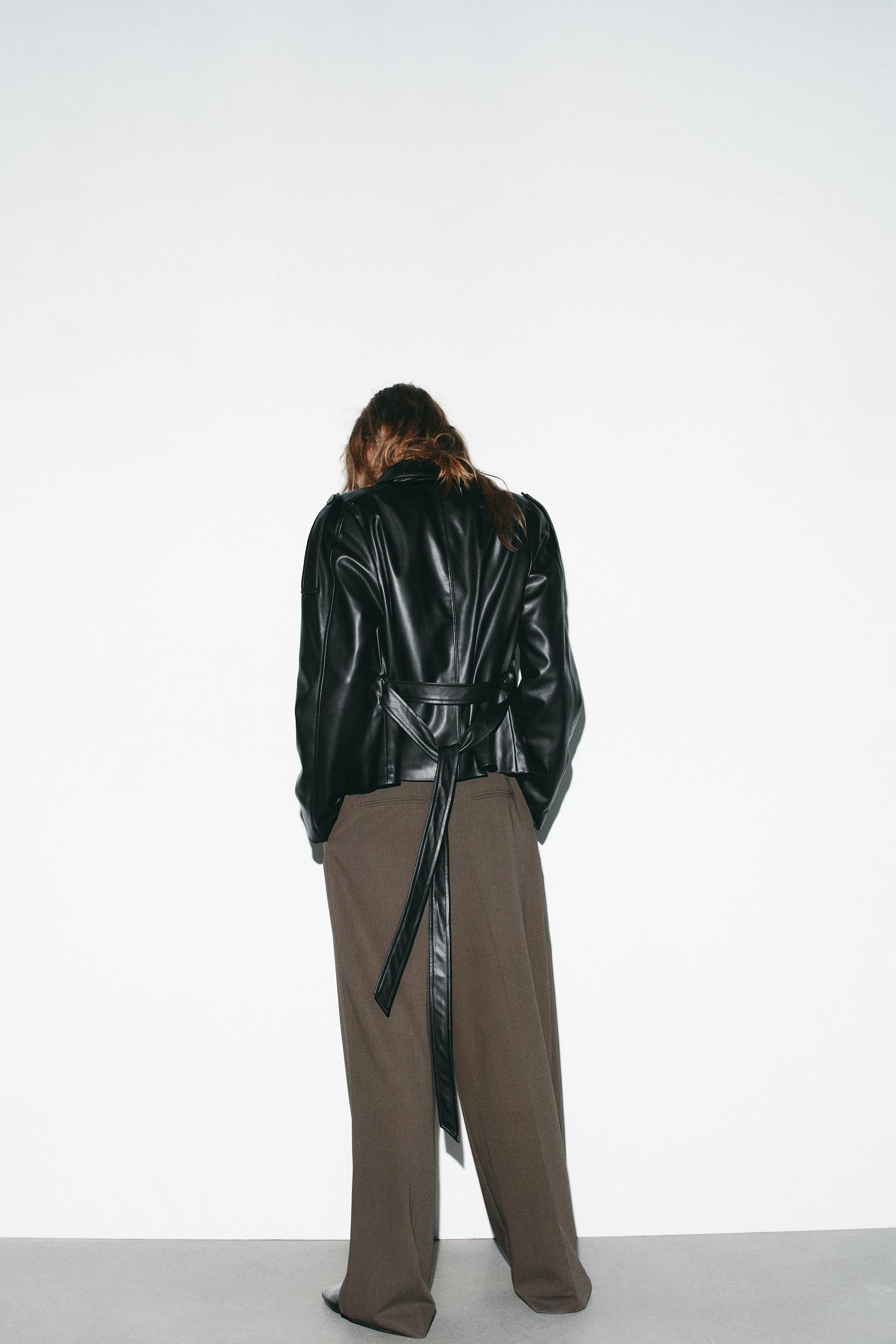 BELTED FAUX LEATHER JACKET