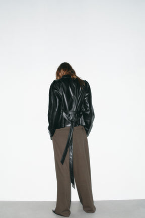 BELTED FAUX LEATHER JACKET