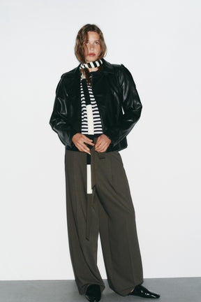 BELTED FAUX LEATHER JACKET