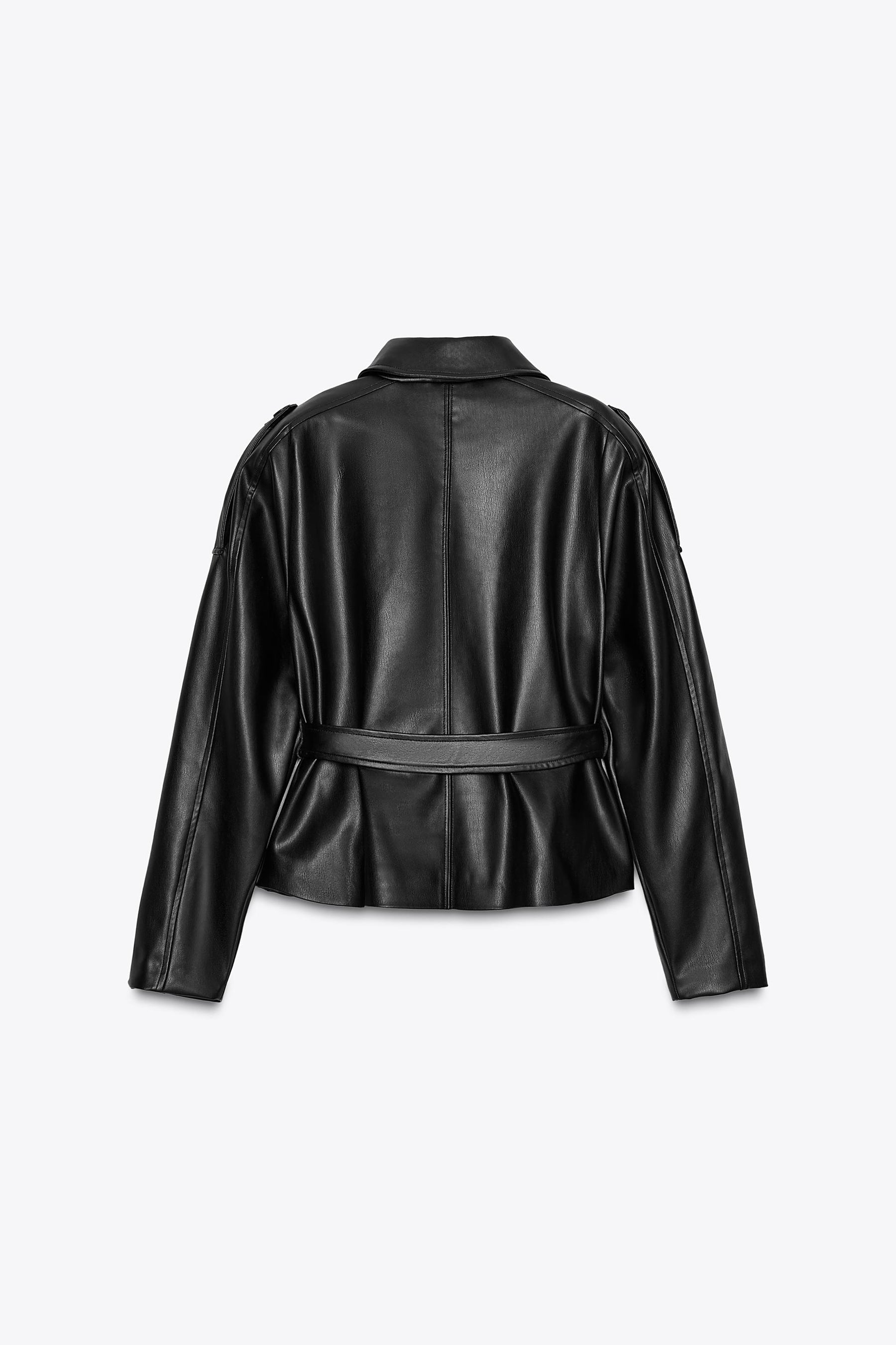 BELTED FAUX LEATHER JACKET