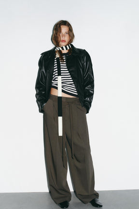 BELTED FAUX LEATHER JACKET