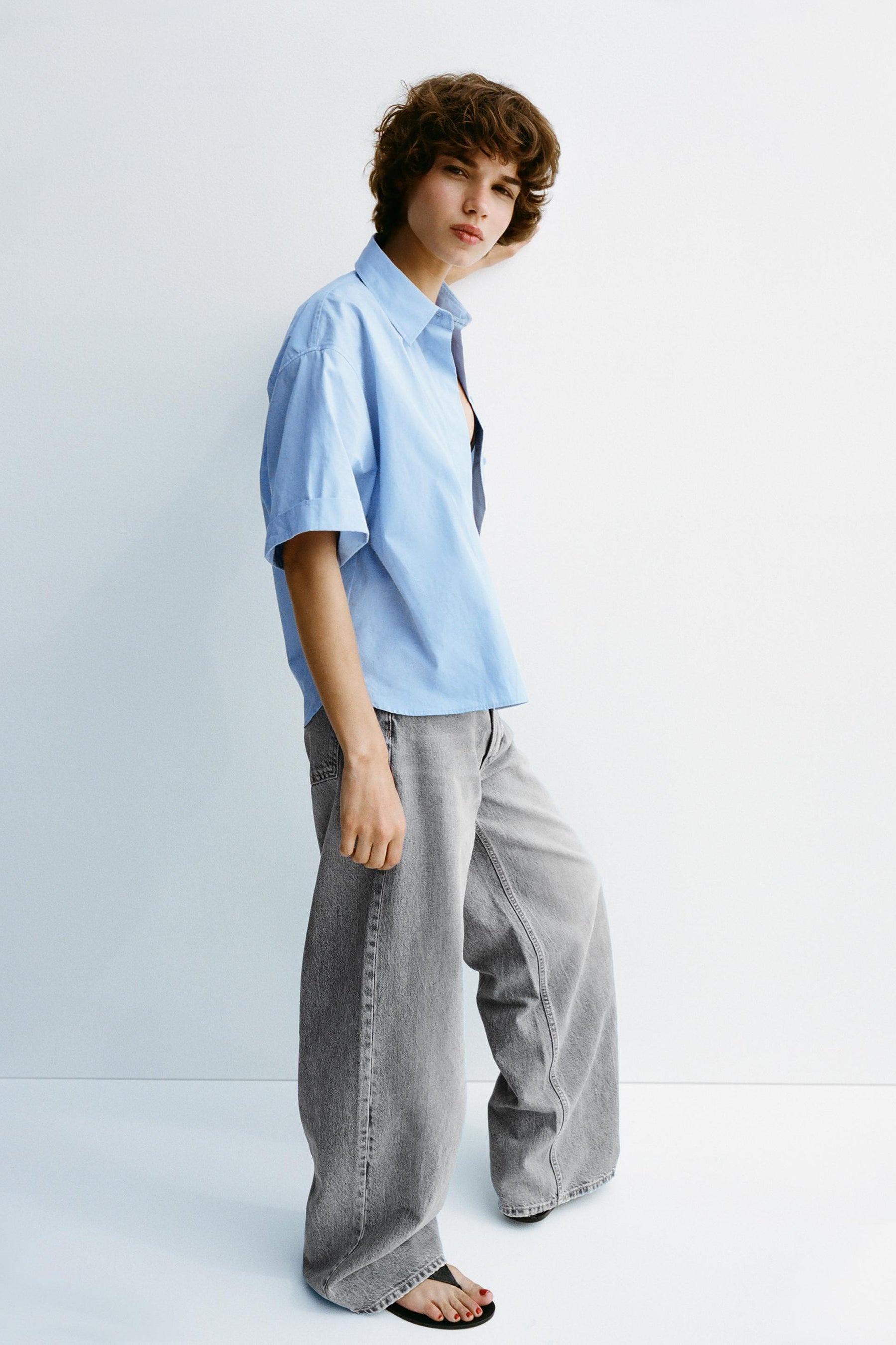 Wide-Leg Crossover Waist Jeans