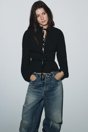 Velvet-Tie Georgette Blouse