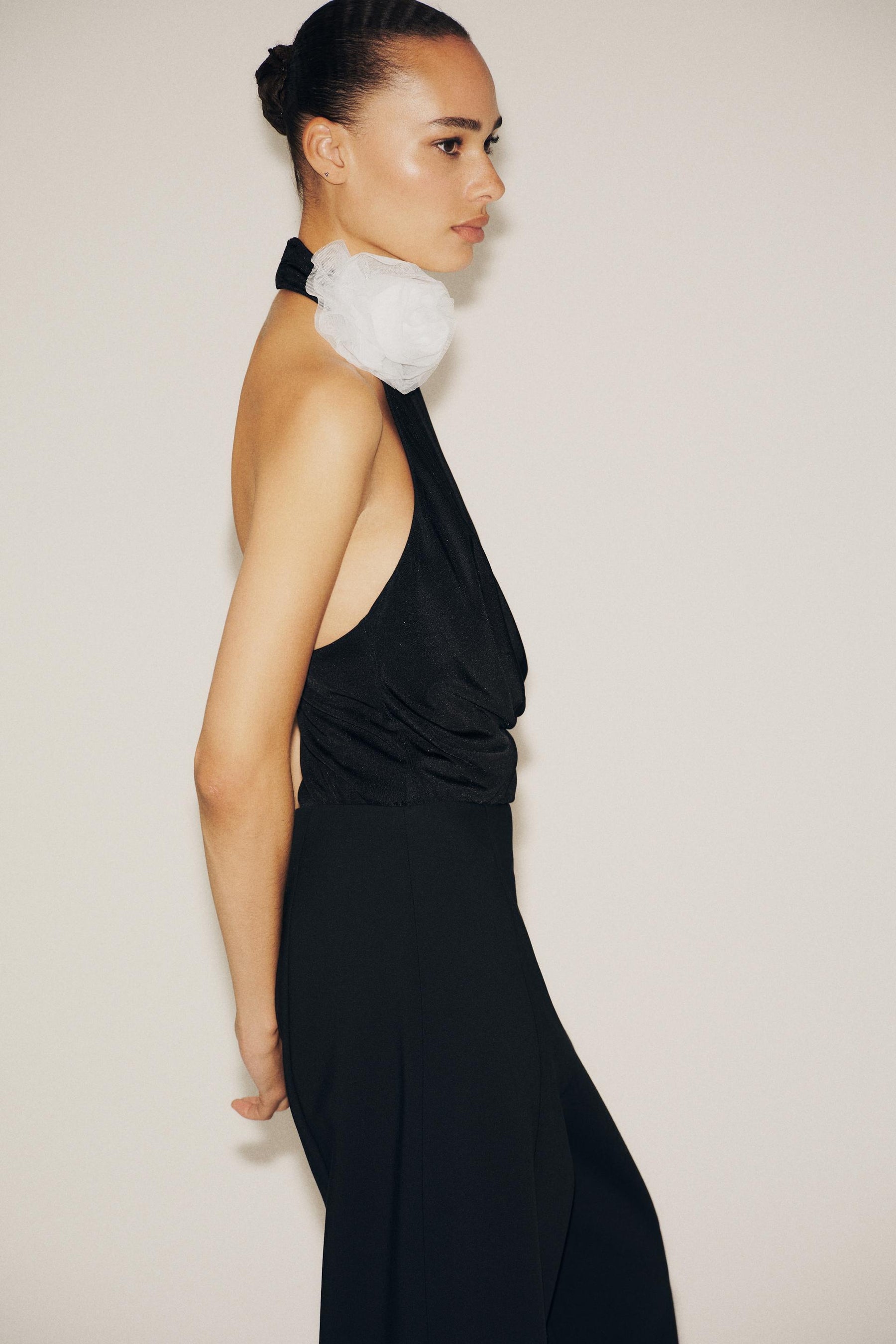 Floral appliqué halter bodysuit