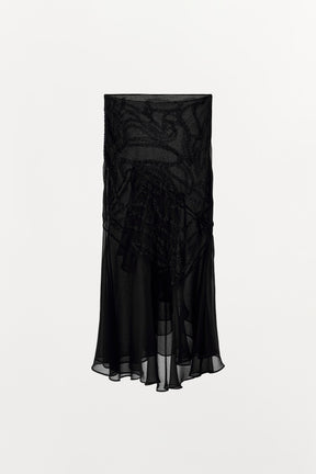 BEADED RUFFLE MIDI SKIRT