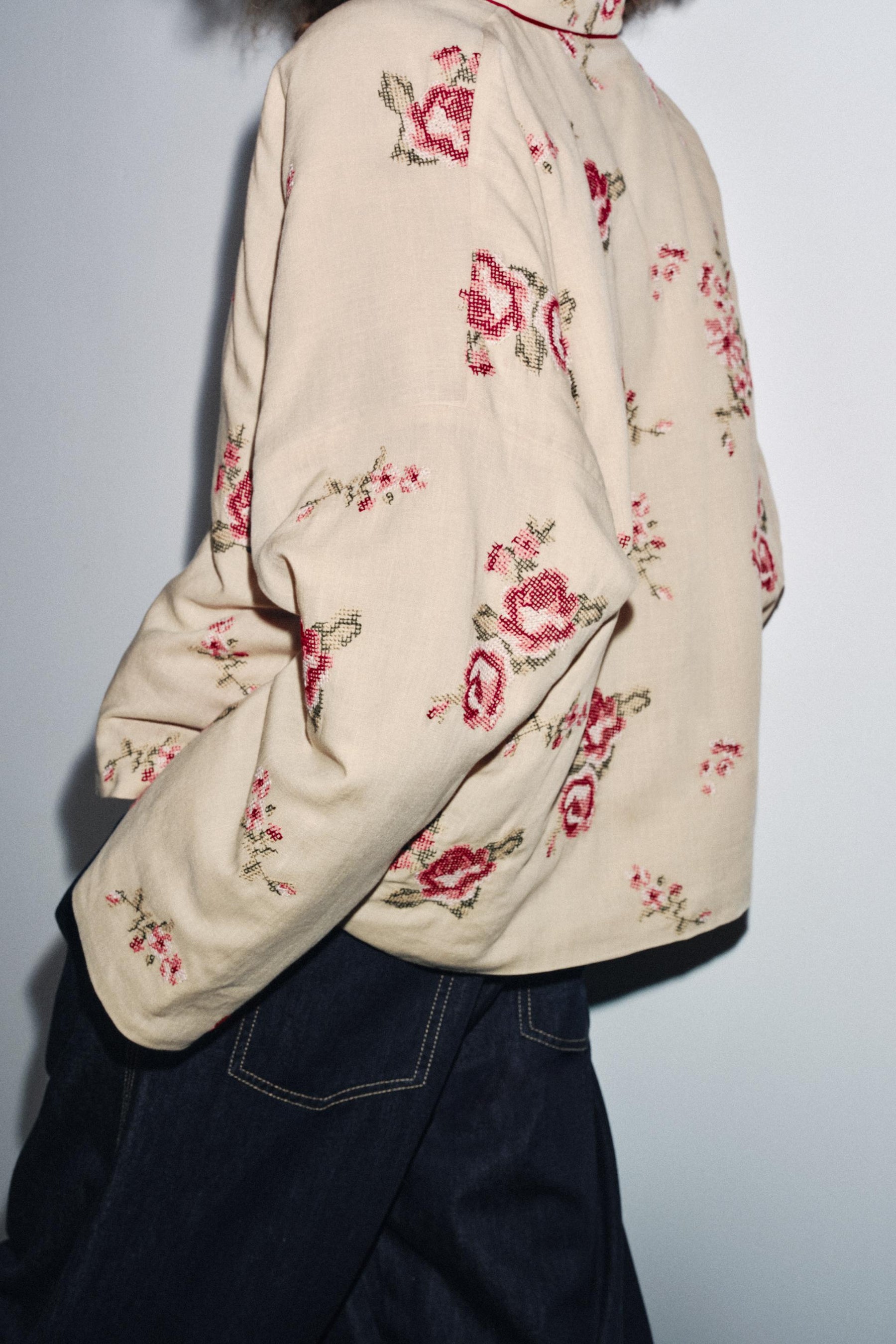 QUILTED JACKET WITH FLORAL EMBROIDERY - Image 3