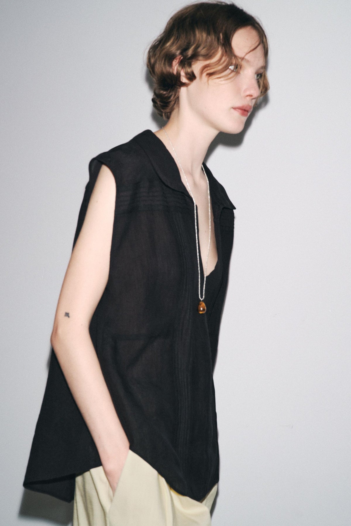 RAMIE BLEND PINTUCK SHIRT