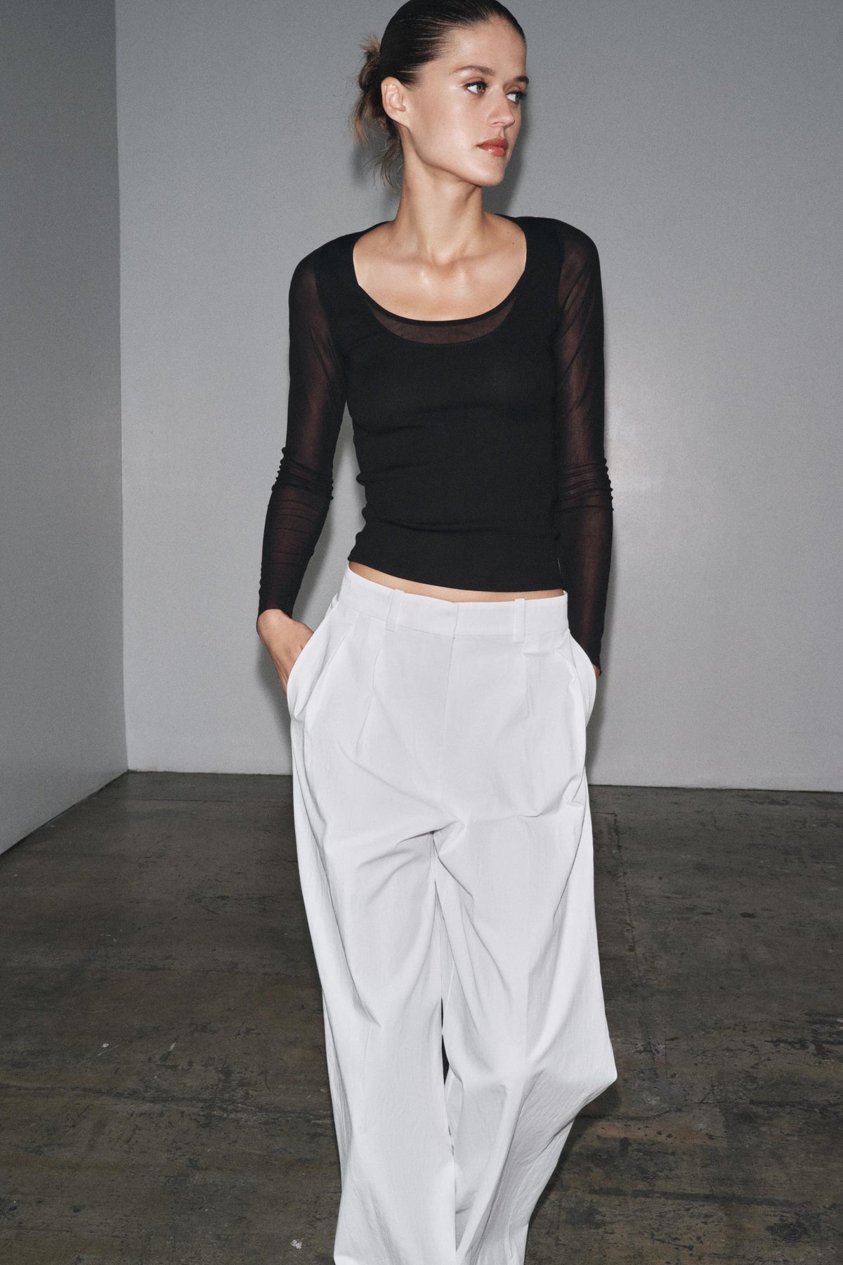 Semi-Sheer Combination T-Shirt