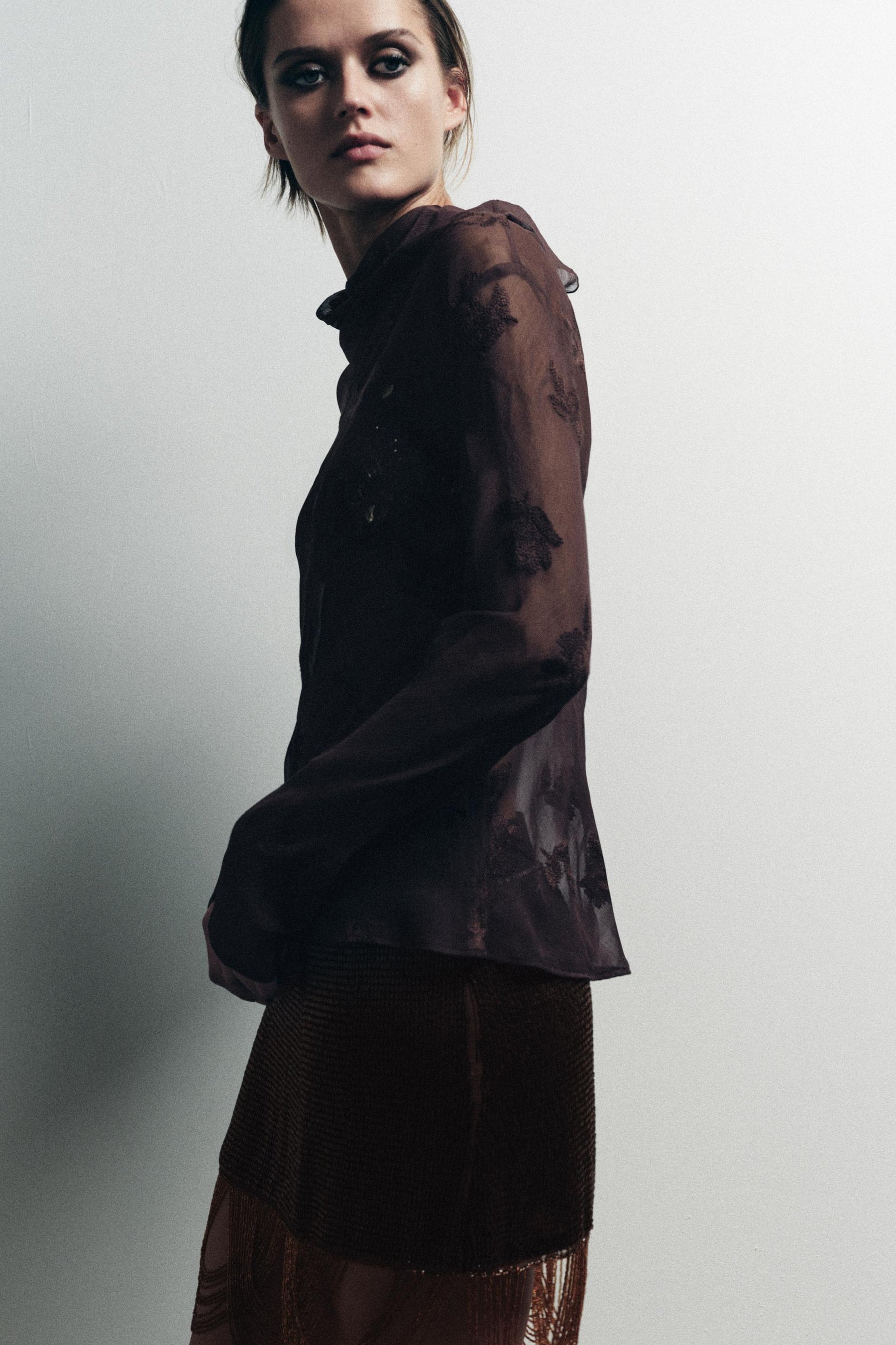 Floral Embroidered Semi-Sheer Shirt