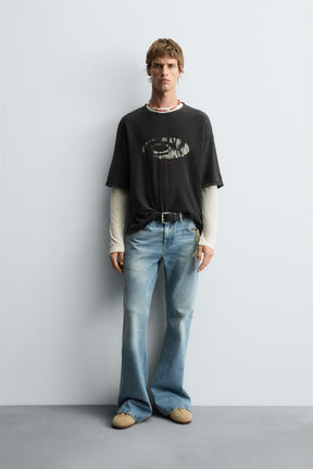 WASHED PRINTED KNIT T-SHIRT - Image 1