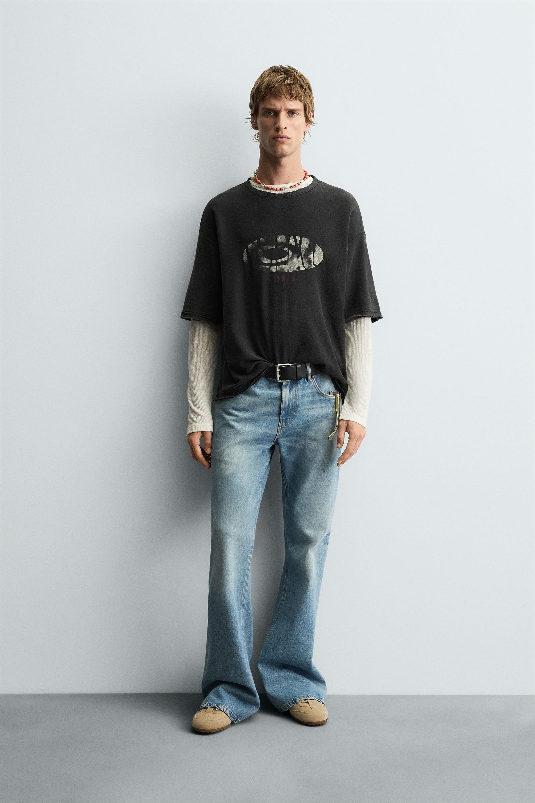 WASHED PRINTED KNIT T-SHIRT - Image 1