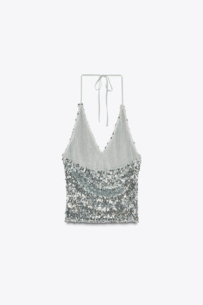 Sequinned Halter Top