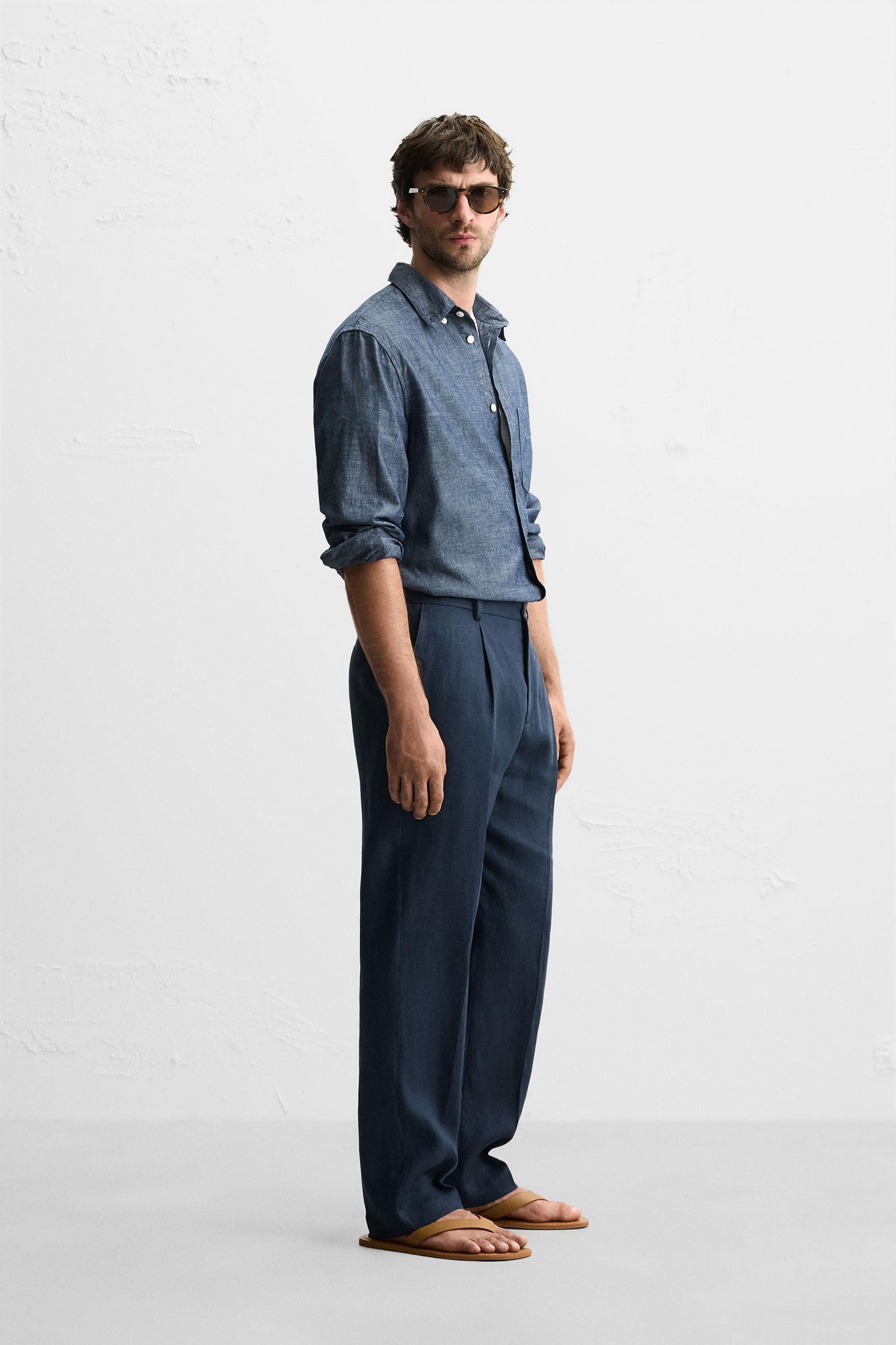 100% LINEN PLEATED TROUSERS - Image 4