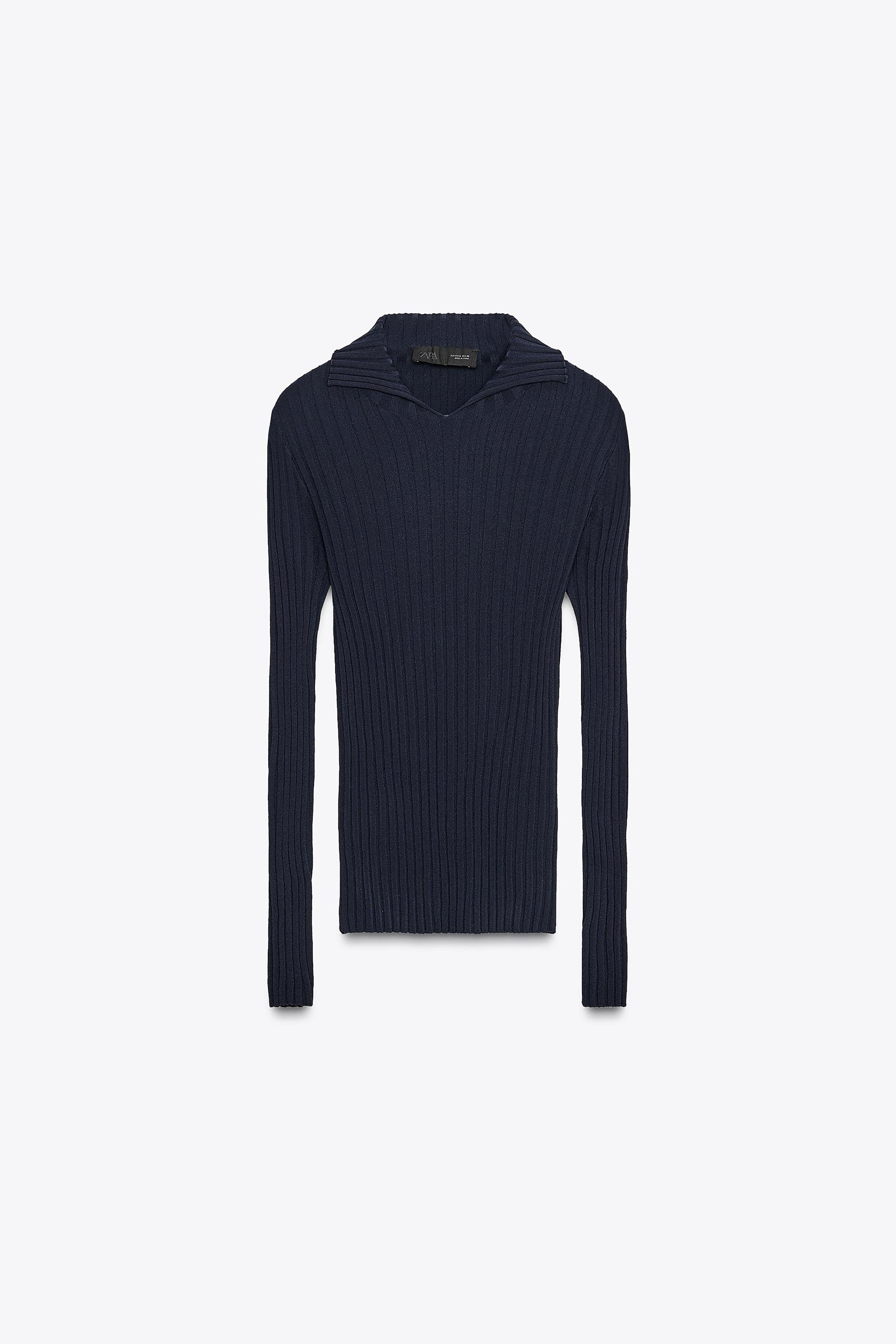 Ribbed Knit Polo Shirt