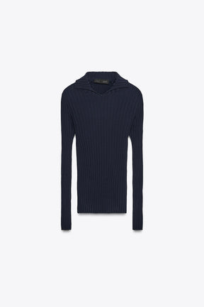 Ribbed Knit Polo Shirt