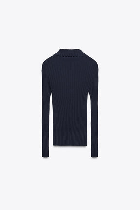 Ribbed Knit Polo Shirt