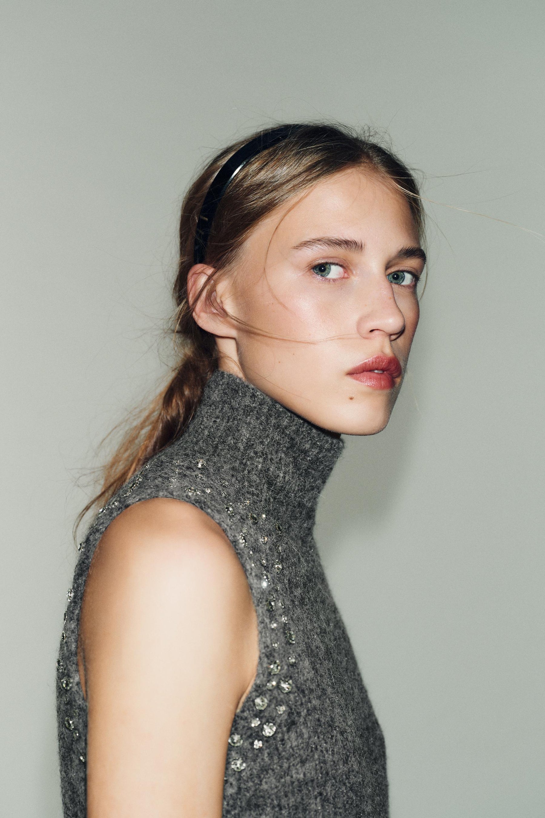 Wool Blend Rhinestone Beaded