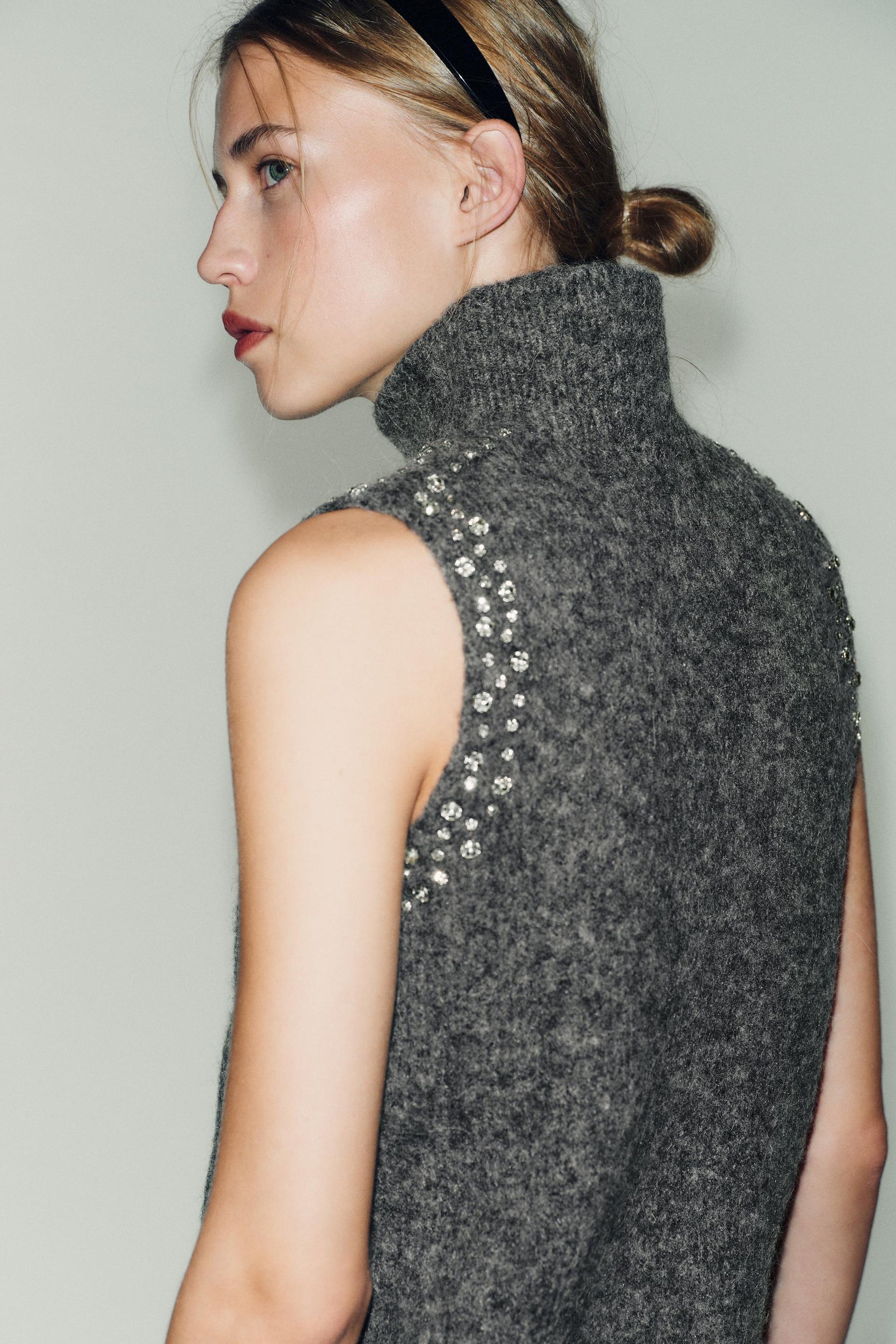 Wool Blend Rhinestone Beaded