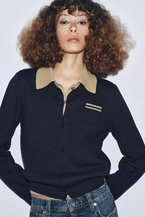 CONTRAST DOUBLE-LAYER KNIT POLO JACKET - Image 1