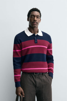 STRIPED KNITTED POLO SHIRT - Image 2