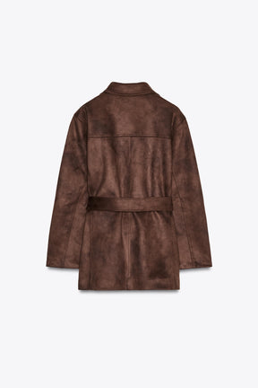 SUEDE EFFECT BELTED JACKET