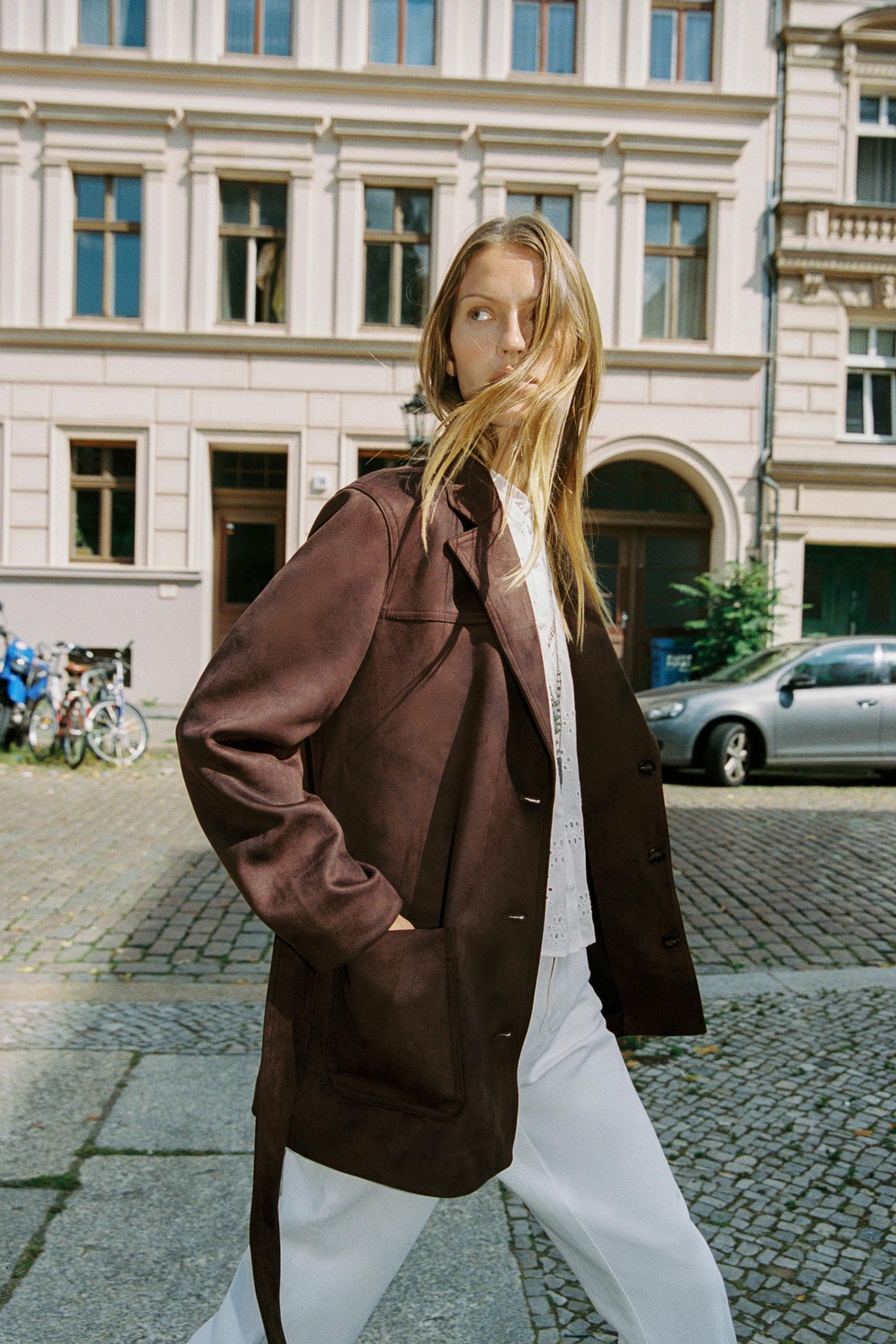 SUEDE EFFECT BELTED JACKET