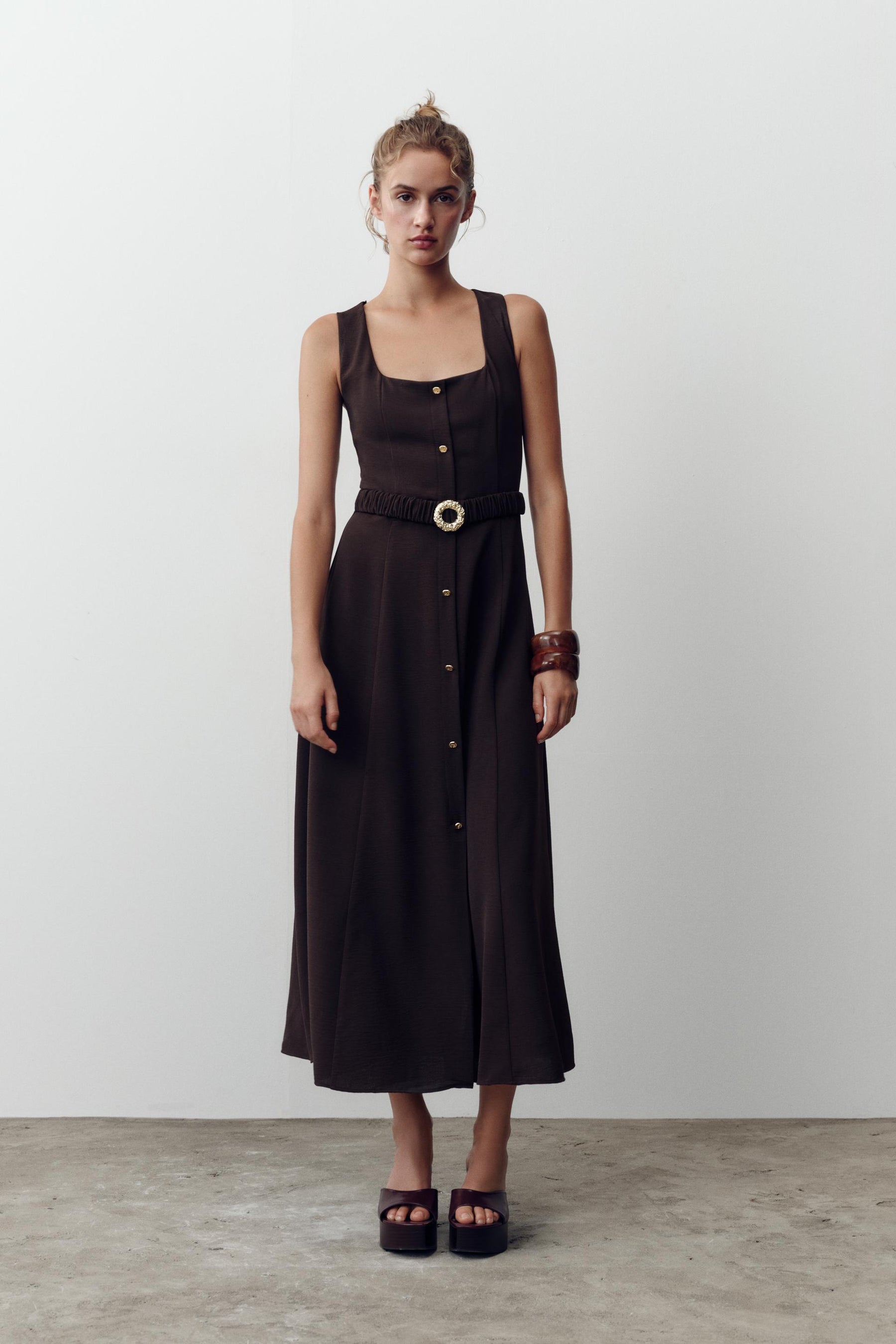 MIDI DRESS WITH BELT - Image 1